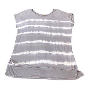 Tryst Matthew Shirt Womens L Gray Batik Tie Dye Tee Hi Low Hem Boho Hippie Gypsy